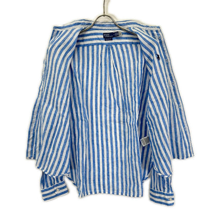 POLObyRalphLauren ポロラルフローレン ライトブルー×ホワイト リネン100 ストライプ ロングスリーブ ボタンシャツ トップス