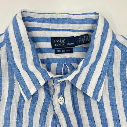 POLObyRalphLauren ポロラルフローレン ライトブルー×ホワイト リネン100 ストライプ ロングスリーブ ボタンシャツ トップス