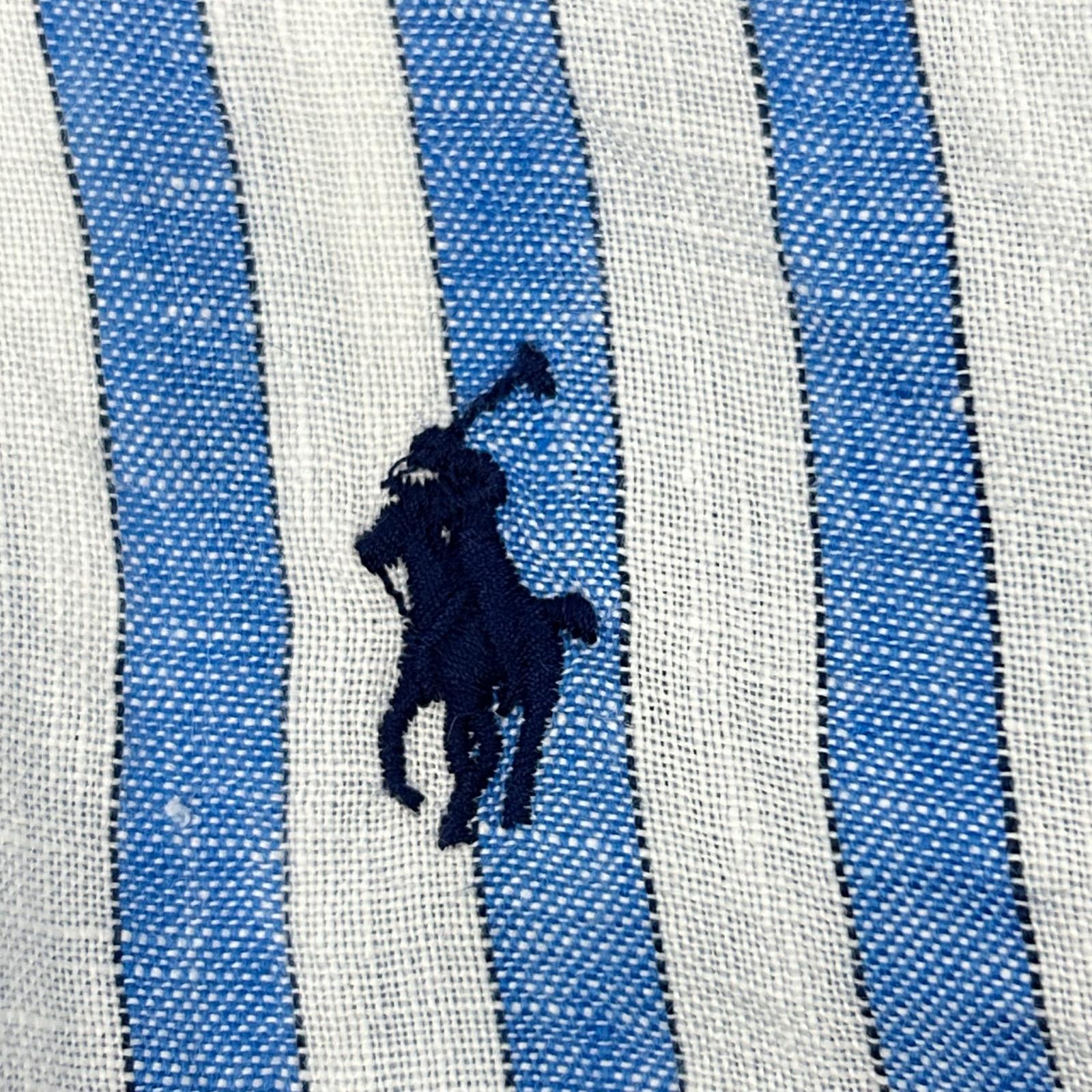 POLObyRalphLauren ポロラルフローレン ライトブルー×ホワイト リネン100 ストライプ ロングスリーブ ボタンシャツ トップス
