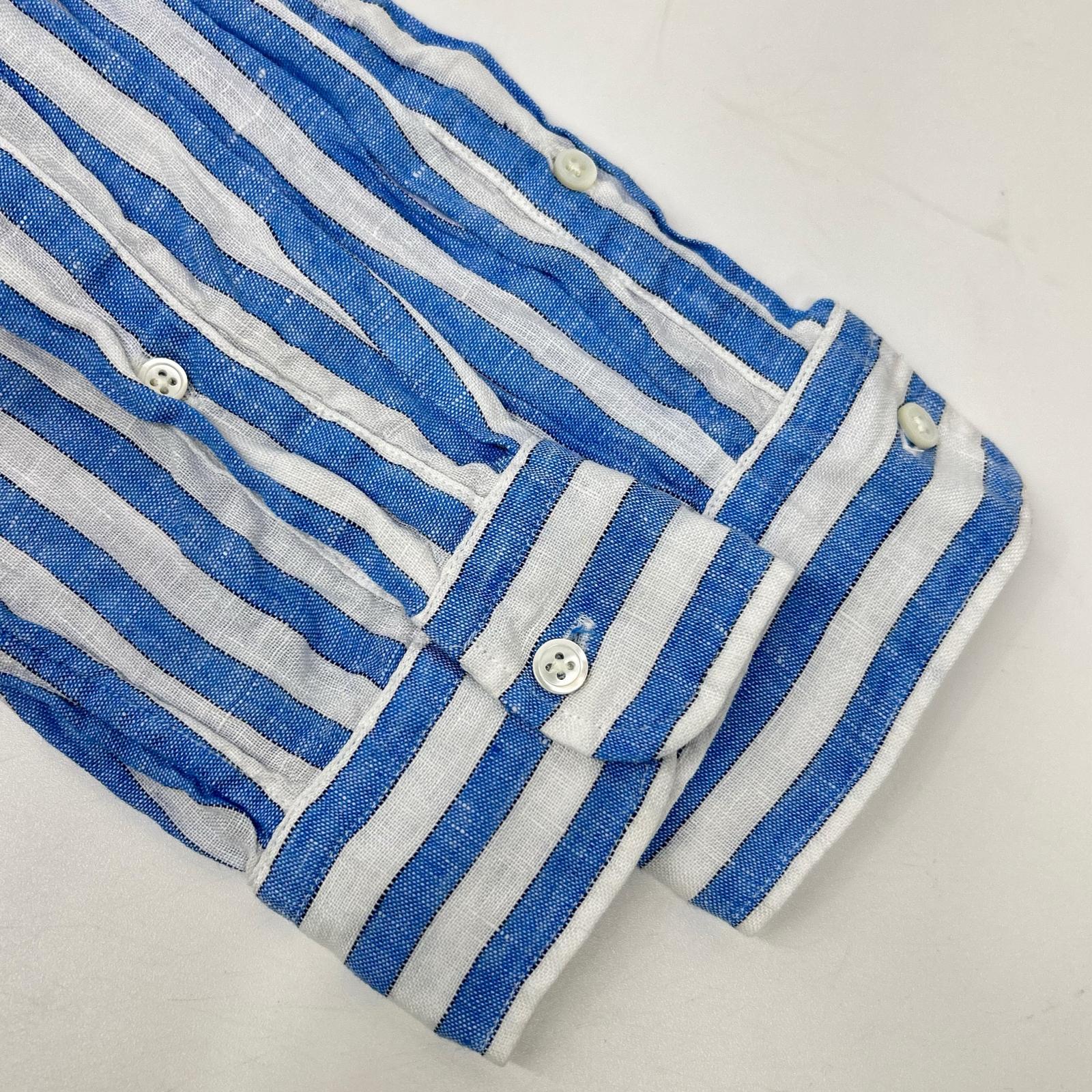 POLObyRalphLauren ポロラルフローレン ライトブルー×ホワイト リネン100 ストライプ ロングスリーブ ボタンシャツ トップス