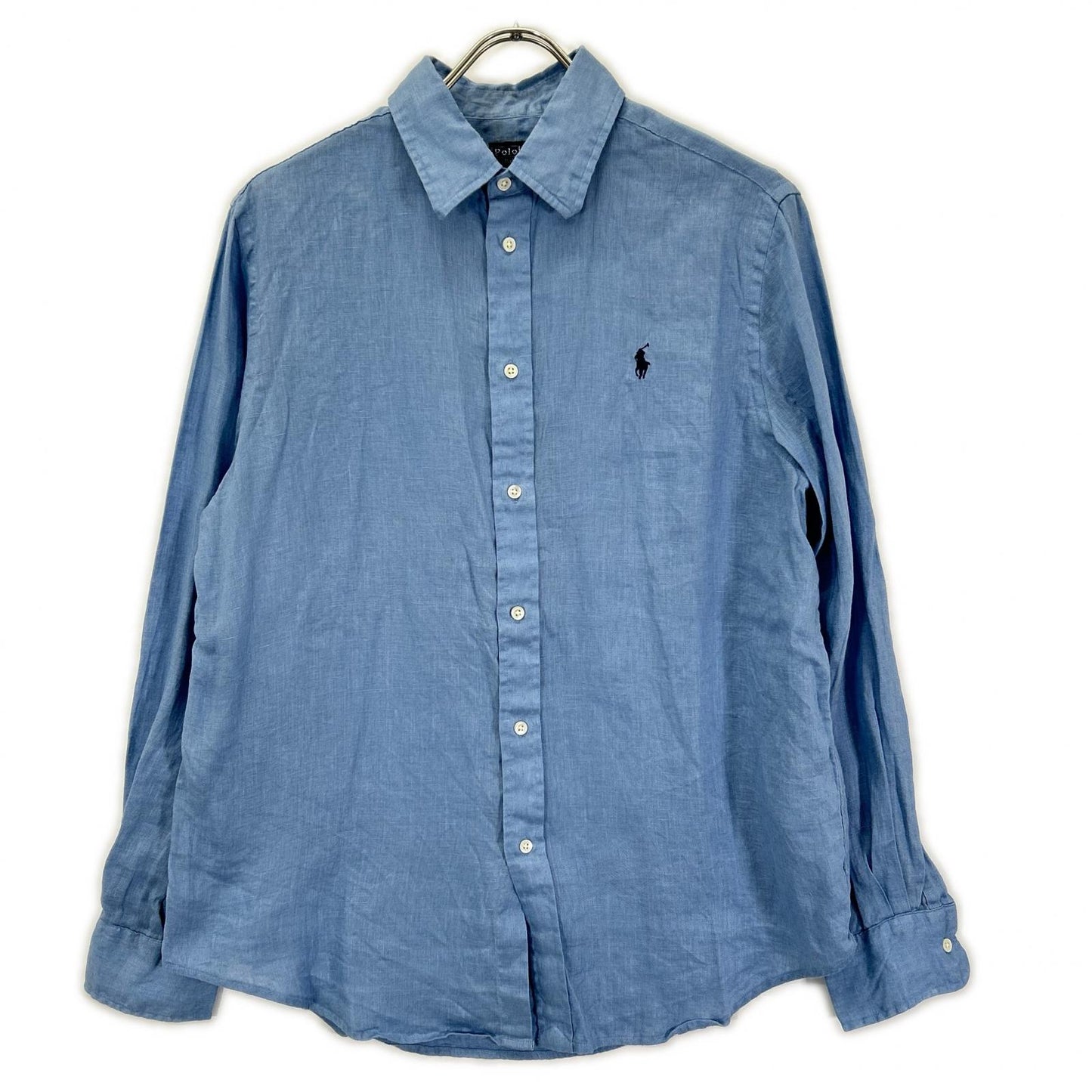 POLObyRalphLauren ポロラルフローレン ライトブルー リネン100 ストライプ ロングスリーブ ボタンシャツ トップス