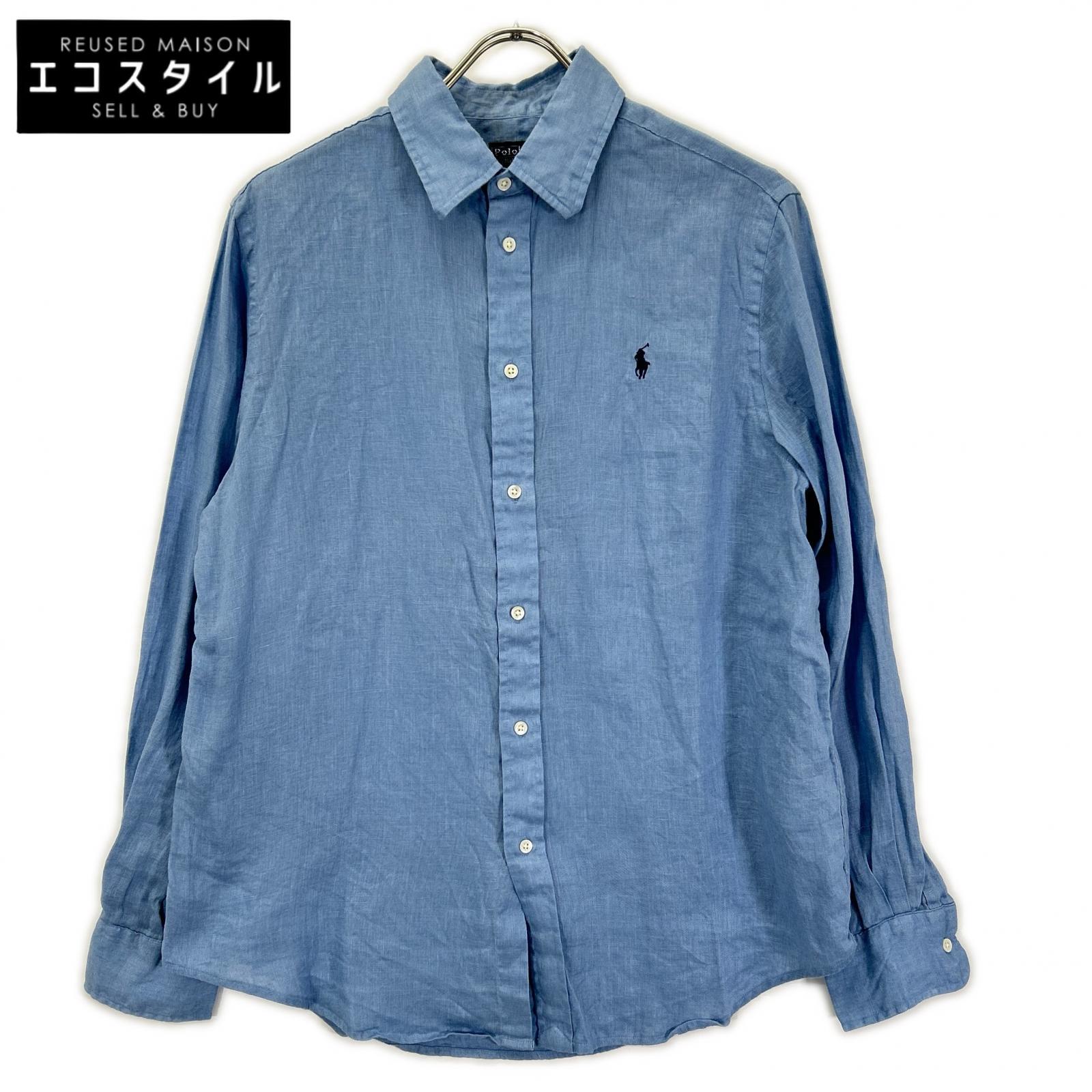 POLObyRalphLauren ポロラルフローレン ライトブルー リネン100 ストライプ ロングスリーブ ボタンシャツ トップス