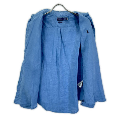 POLObyRalphLauren ポロラルフローレン ライトブルー リネン100 ストライプ ロングスリーブ ボタンシャツ トップス