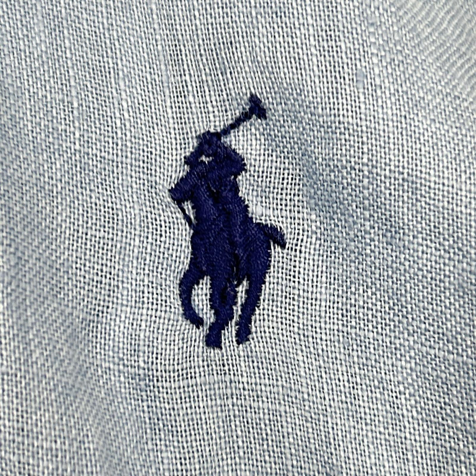 POLObyRalphLauren ポロラルフローレン ライトブルー リネン100 ストライプ ロングスリーブ ボタンシャツ トップス
