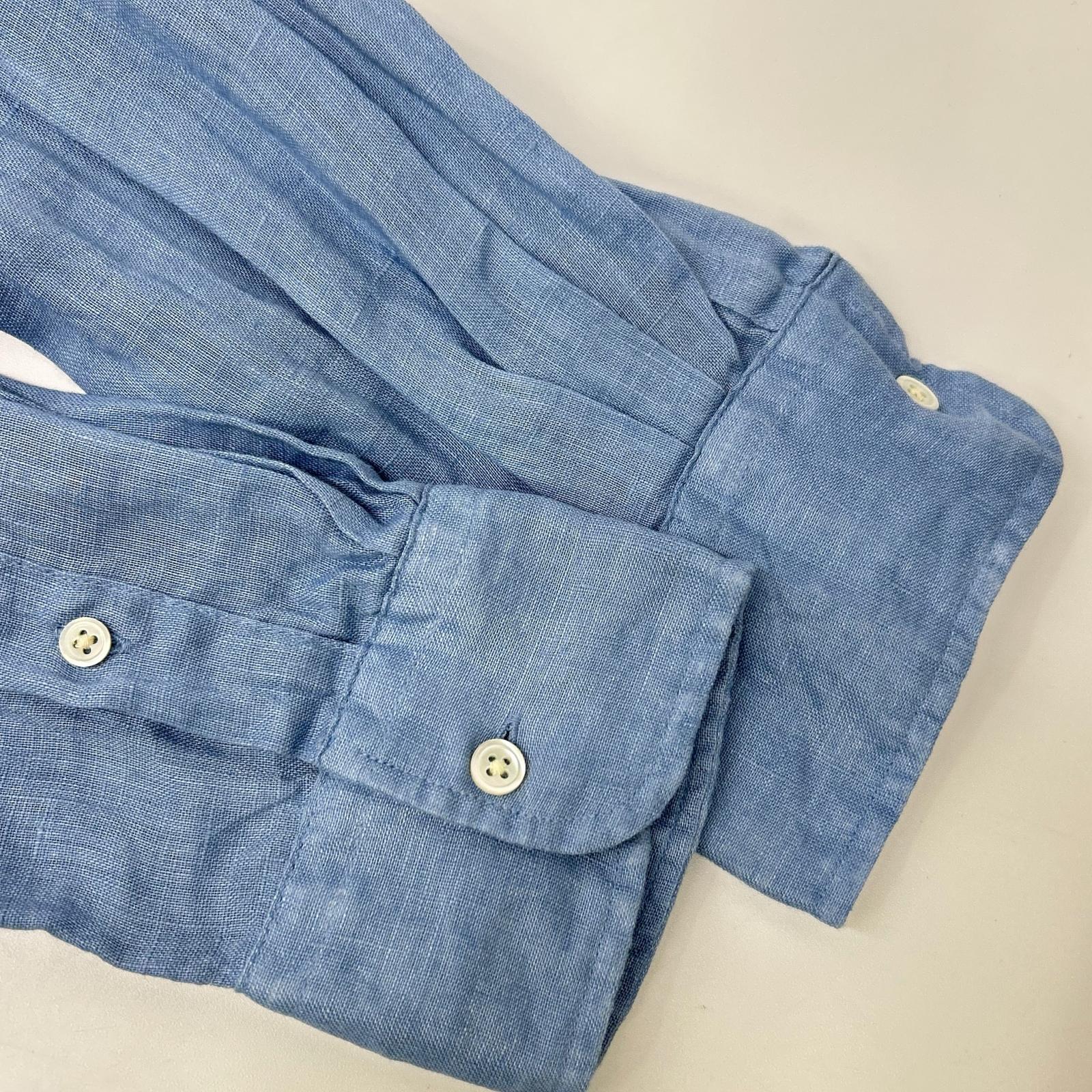 POLObyRalphLauren ポロラルフローレン ライトブルー リネン100 ストライプ ロングスリーブ ボタンシャツ トップス