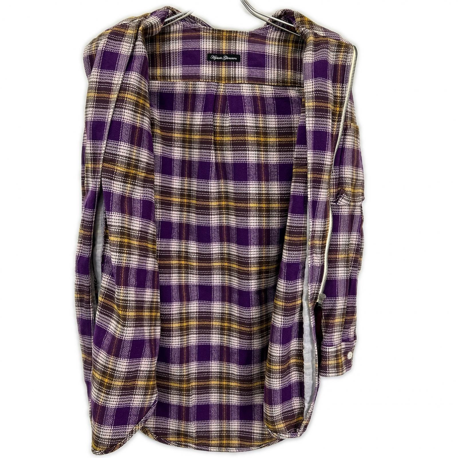 HYSTERIC GLAMOUR ヒステリックグラマー パープル ネルチェック ジップアップ パーカー トップス