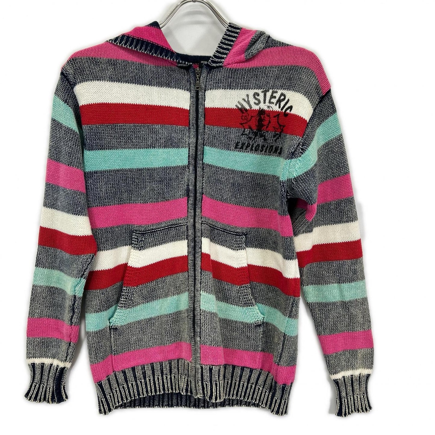 HYSTERIC GLAMOUR ヒステリックグラマー ブルー×レッド ボーダー マルチカラー ジップアップ ニット トップス