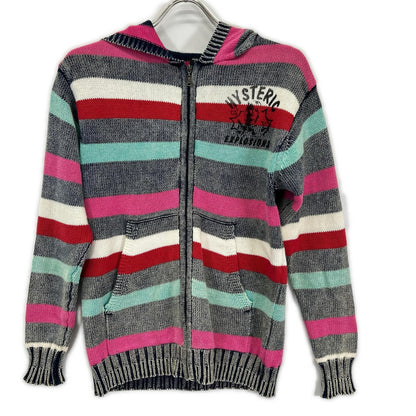 HYSTERIC GLAMOUR ヒステリックグラマー ブルー×レッド ボーダー マルチカラー ジップアップ ニット トップス