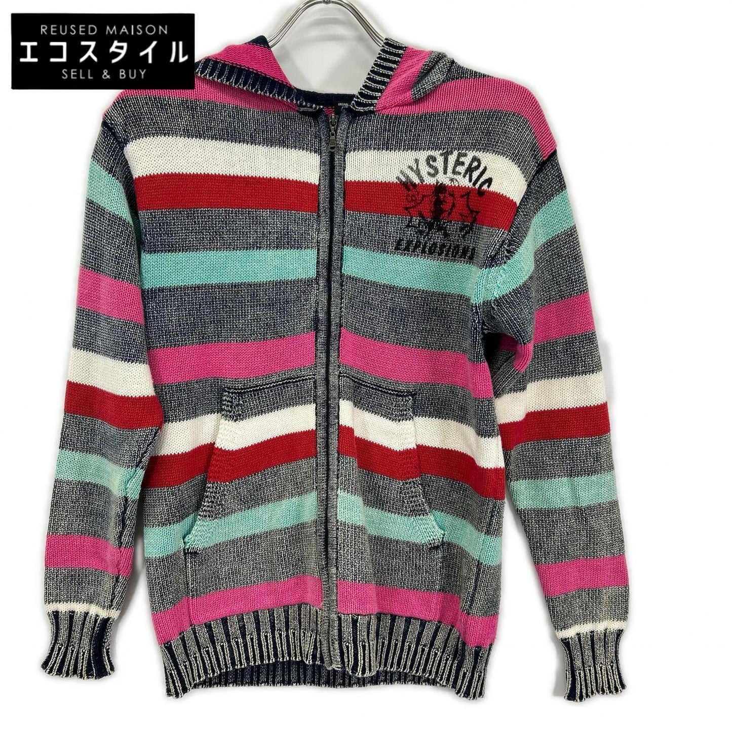 HYSTERIC GLAMOUR ヒステリックグラマー ブルー×レッド ボーダー マルチカラー ジップアップ ニット トップス