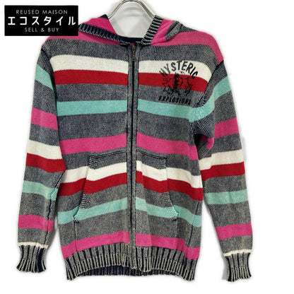 HYSTERIC GLAMOUR ヒステリックグラマー ブルー×レッド ボーダー マルチカラー ジップアップ ニット トップス