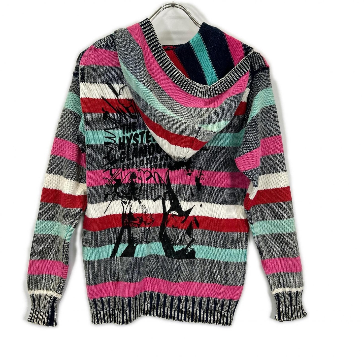HYSTERIC GLAMOUR ヒステリックグラマー ブルー×レッド ボーダー マルチカラー ジップアップ ニット トップス
