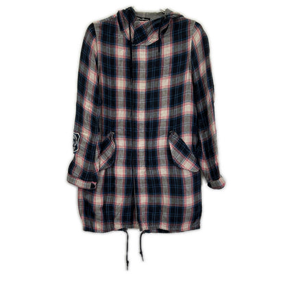 HYSTERIC GLAMOUR ヒステリックグラマー ブルー×ホワイト チャック柄 ヒスガール プリント ロングシャツ トップス