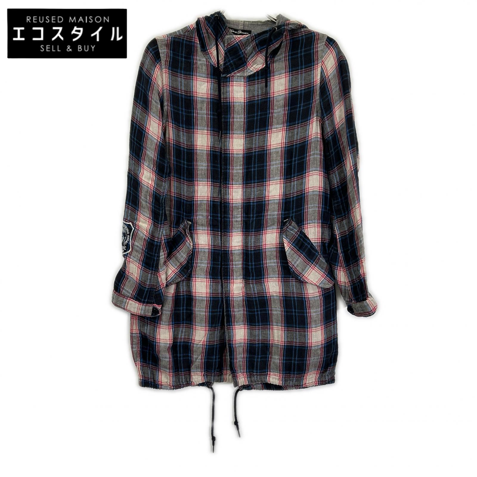 HYSTERIC GLAMOUR ヒステリックグラマー ブルー×ホワイト チャック柄 ヒスガール プリント ロングシャツ トップス