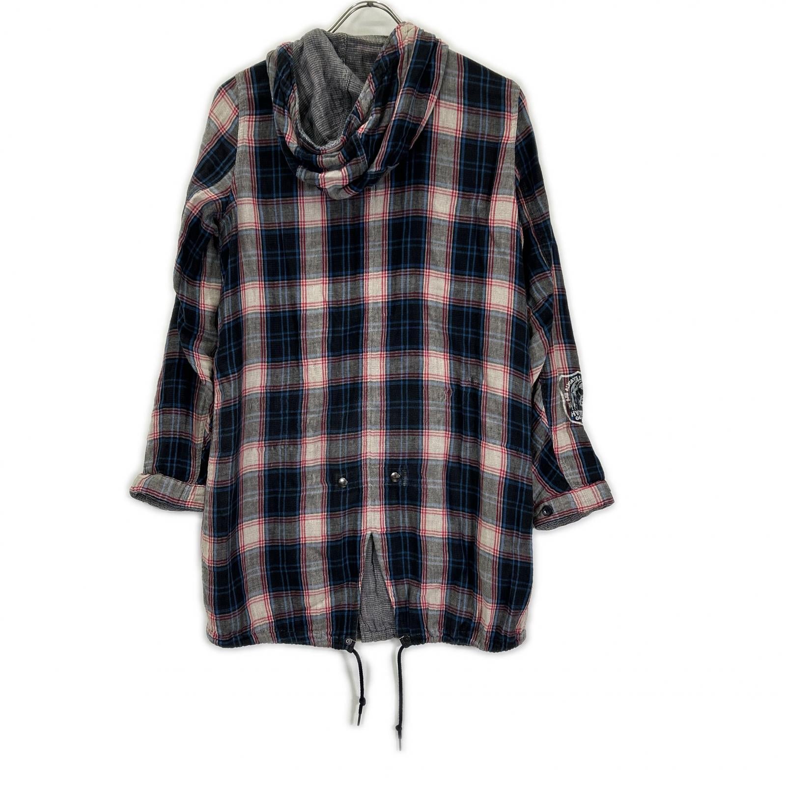 HYSTERIC GLAMOUR ヒステリックグラマー ブルー×ホワイト チャック柄 ヒスガール プリント ロングシャツ トップス