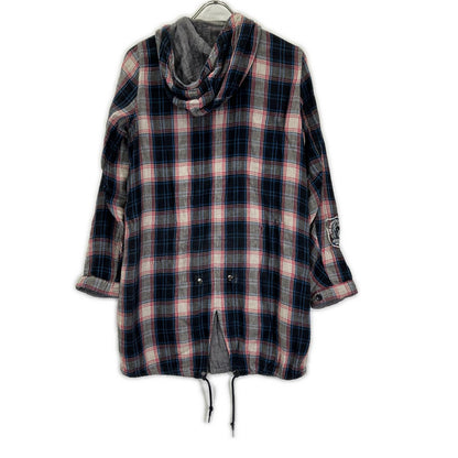 HYSTERIC GLAMOUR ヒステリックグラマー ブルー×ホワイト チャック柄 ヒスガール プリント ロングシャツ トップス