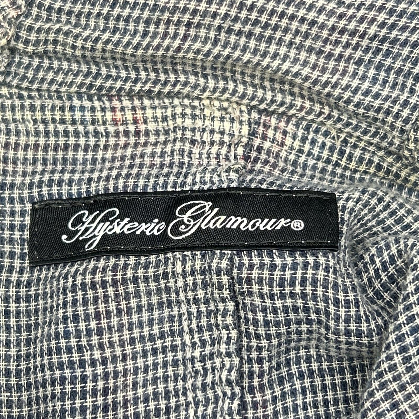 HYSTERIC GLAMOUR ヒステリックグラマー ブルー×ホワイト チャック柄 ヒスガール プリント ロングシャツ トップス