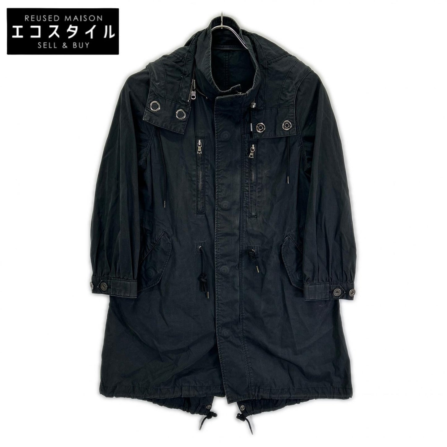 HYSTERIC GLAMOUR ヒステリックグラマー ブラック コットン100 ロゴパッチ モッズコート コート