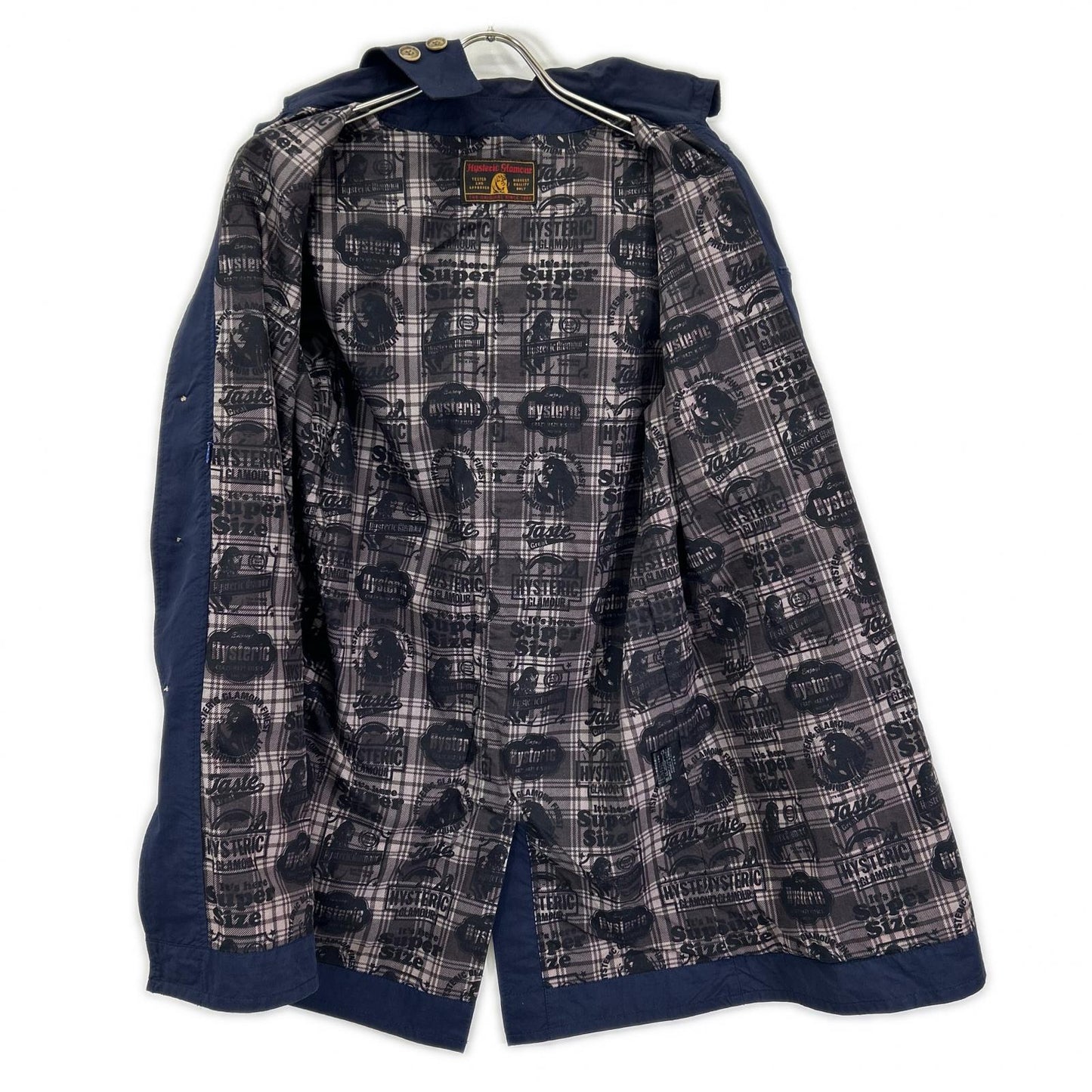 HYSTERIC GLAMOUR ヒステリックグラマー ネイビー インナーロゴ メモリータッサフード付ステンカラーコート コート