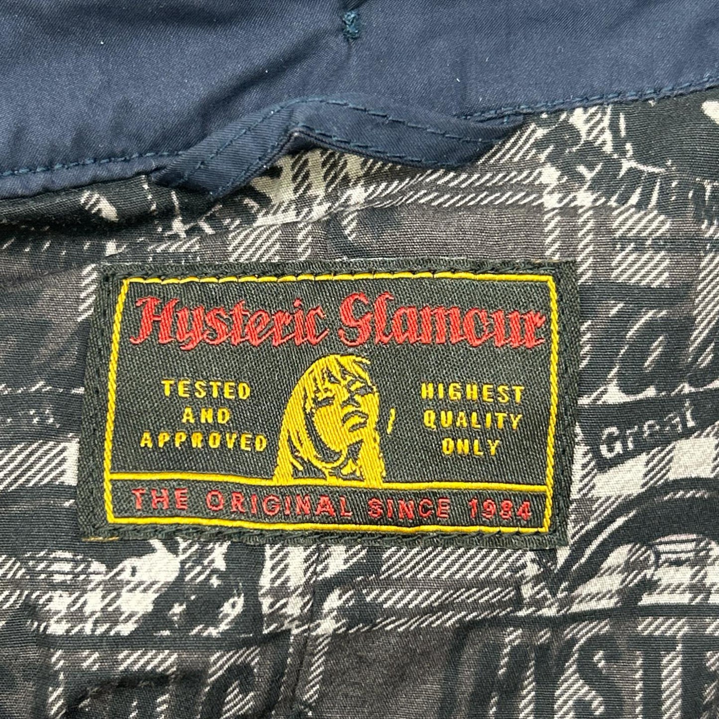 HYSTERIC GLAMOUR ヒステリックグラマー ネイビー インナーロゴ メモリータッサフード付ステンカラーコート コート