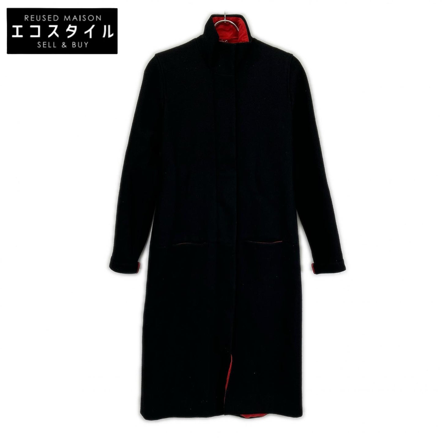 HYSTERIC GLAMOUR ヒステリックグラマー ブラック×レッド ウール100 ジップアップ ステンカラーコート コート