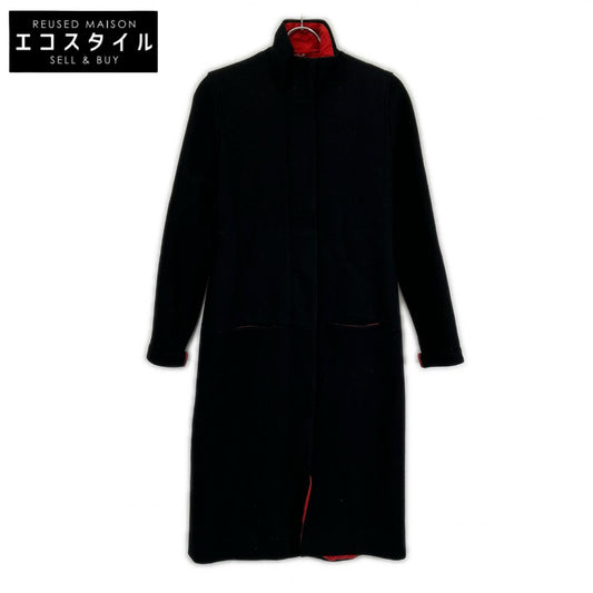 HYSTERIC GLAMOUR ヒステリックグラマー ブラック×レッド ウール100 ジップアップ ステンカラーコート コート