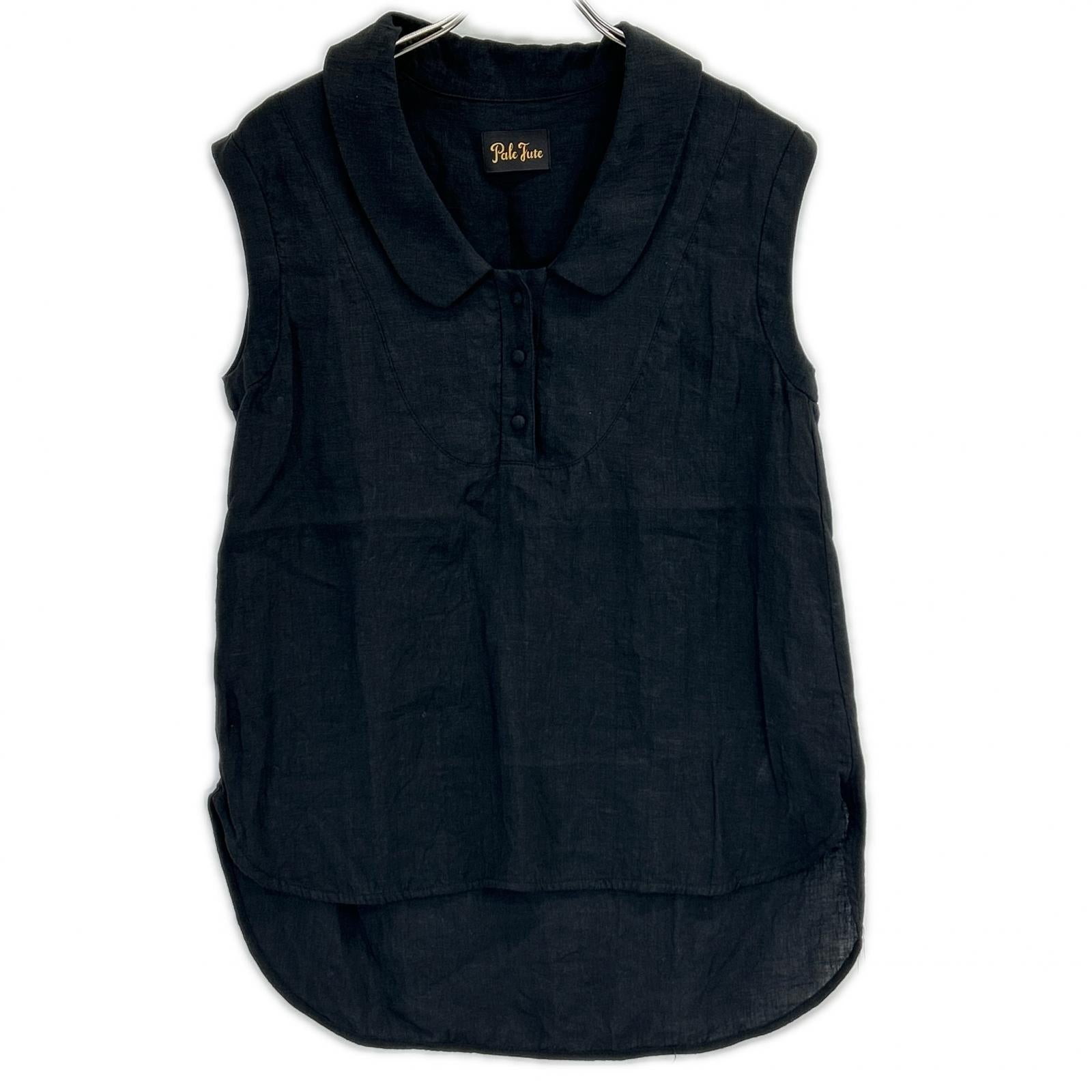 Pale Jute ペールジュート PJ-2025SS-15 ブラック リネン linen round collar blouse ノースリーブ ブラウス トップス