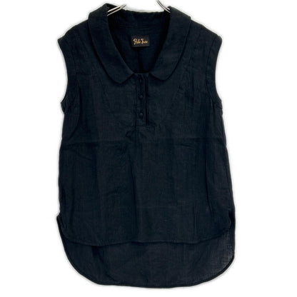 Pale Jute ペールジュート PJ-2025SS-15 ブラック リネン linen round collar blouse ノースリーブ ブラウス トップス
