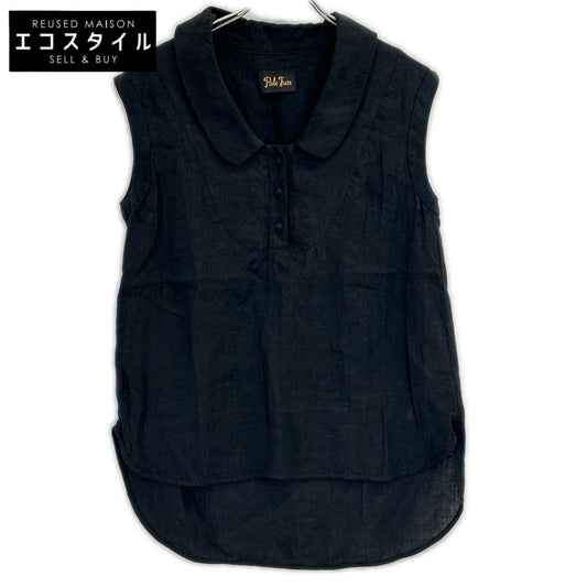 Pale Jute ペールジュート PJ-2025SS-15 ブラック リネン linen round collar blouse ノースリーブ ブラウス トップス