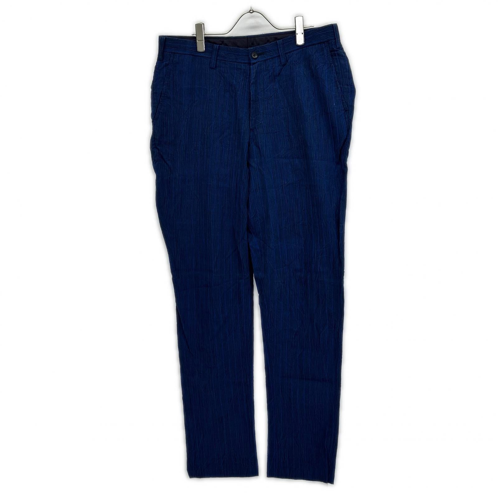 ISSEY MIYAKE MEN イッセイミヤケメン ME61FF112 16SS ブルー リネン100 ストライプ シワ加工パンツ ボトムス
