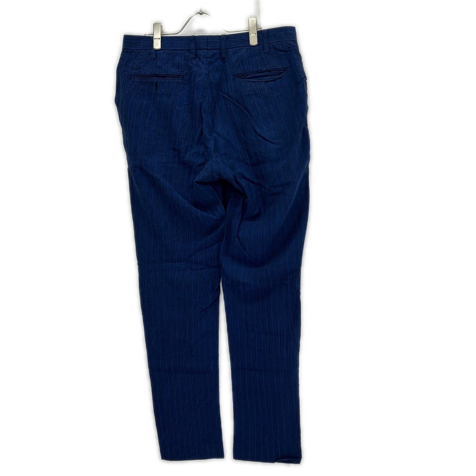 ISSEY MIYAKE MEN イッセイミヤケメン ME61FF112 16SS ブルー リネン100 ストライプ シワ加工パンツ ボトムス