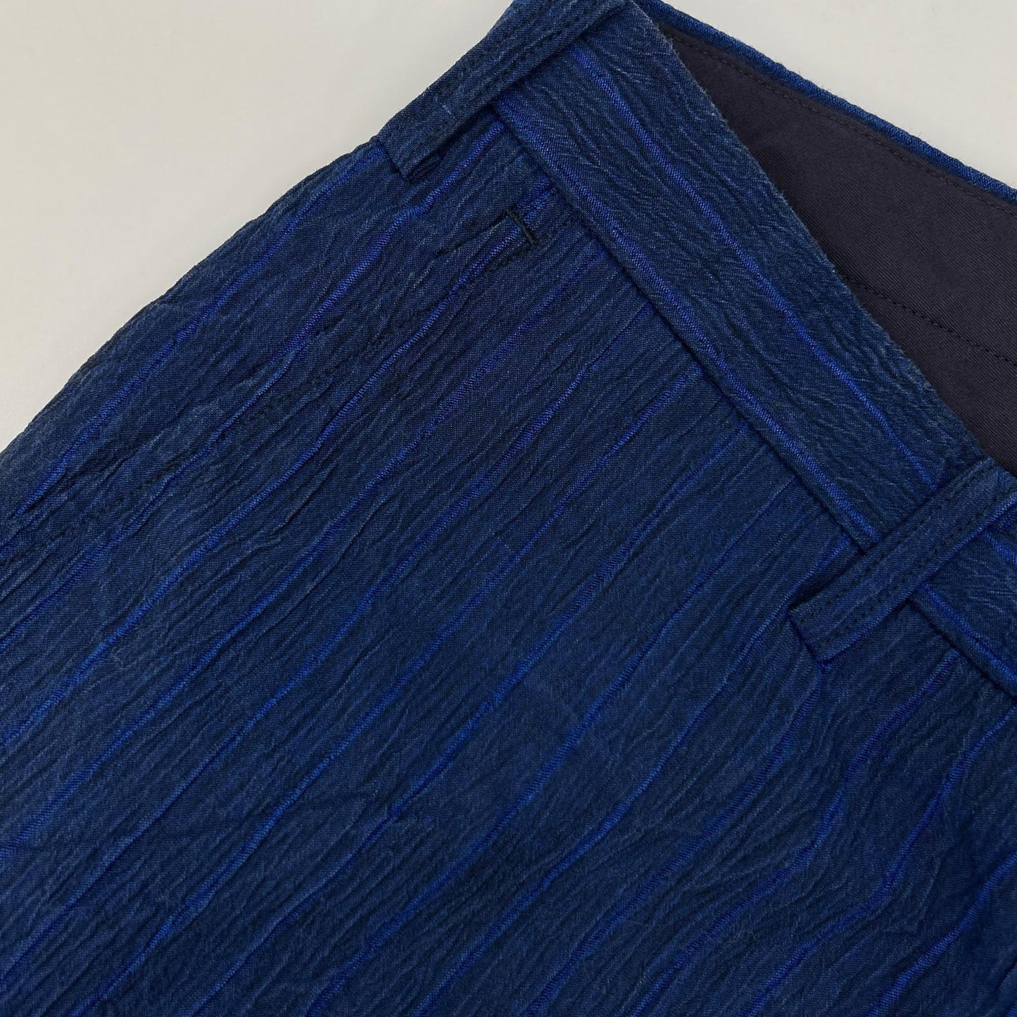 ISSEY MIYAKE MEN イッセイミヤケメン ME61FF112 16SS ブルー リネン100 ストライプ シワ加工パンツ ボトムス
