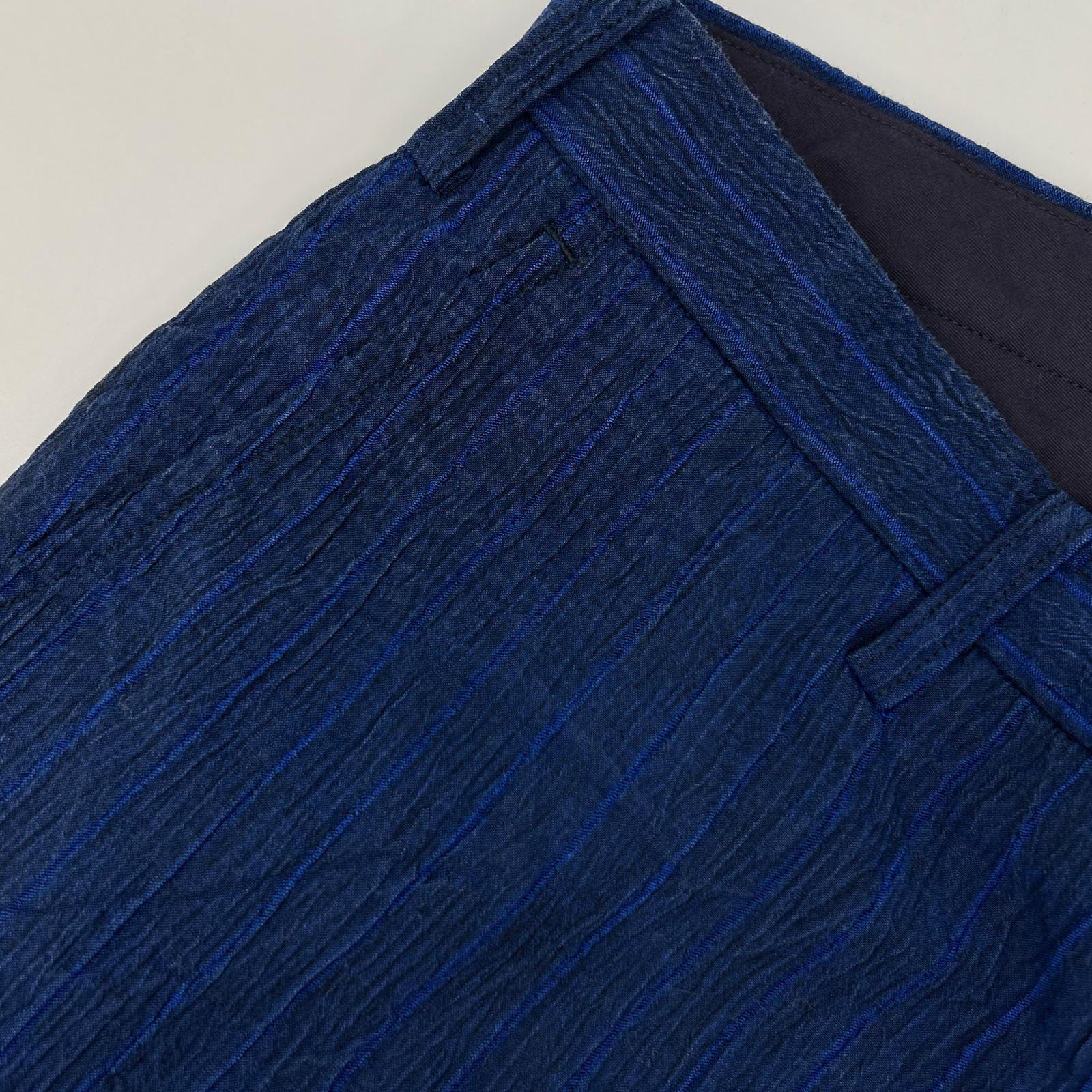 ISSEY MIYAKE MEN イッセイミヤケメン ME61FF112 16SS ブルー リネン100 ストライプ シワ加工パンツ ボトムス