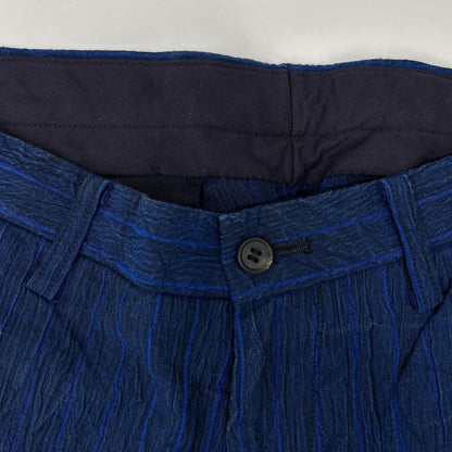 ISSEY MIYAKE MEN イッセイミヤケメン ME61FF112 16SS ブルー リネン100 ストライプ シワ加工パンツ ボトムス