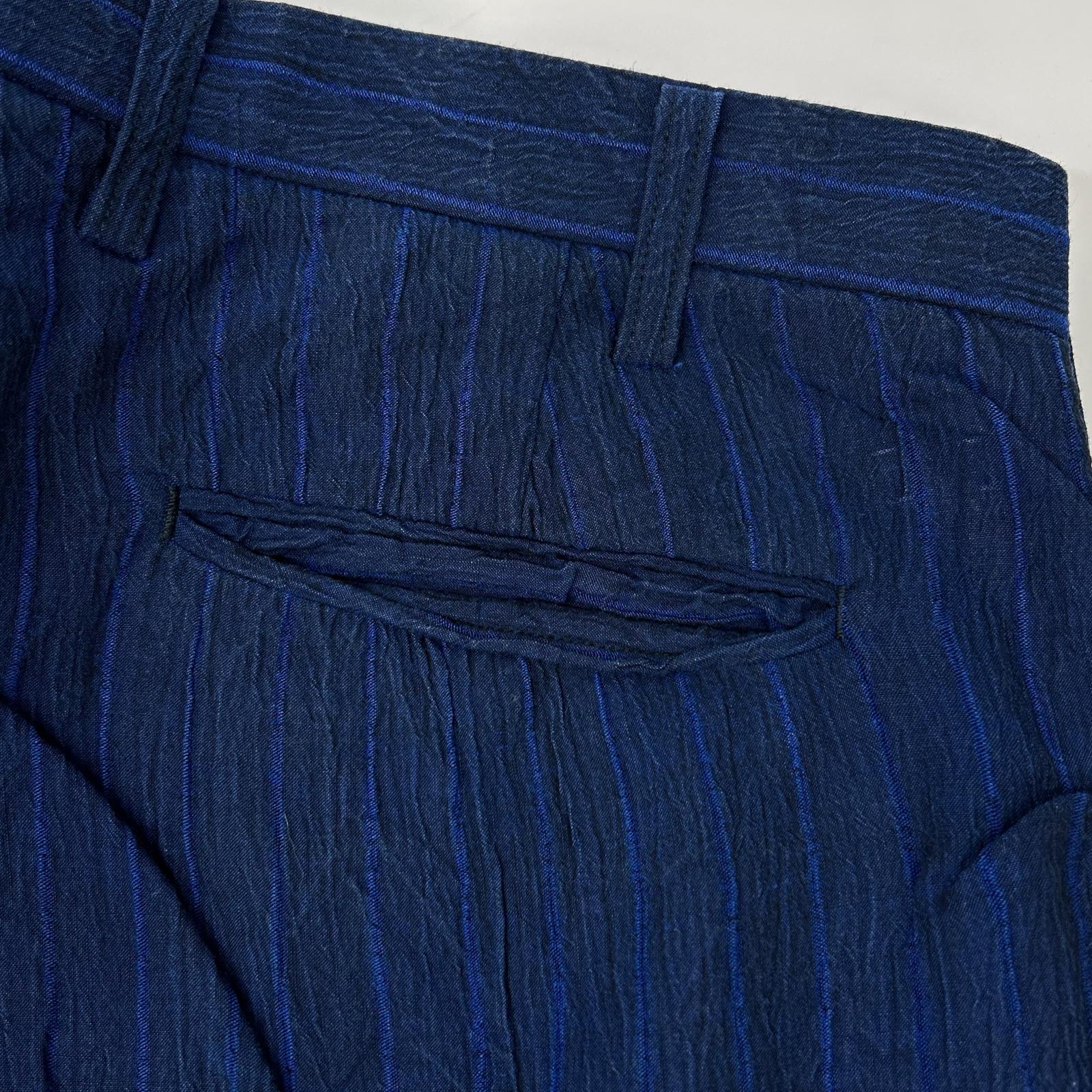 ISSEY MIYAKE MEN イッセイミヤケメン ME61FF112 16SS ブルー リネン100 ストライプ シワ加工パンツ ボトムス