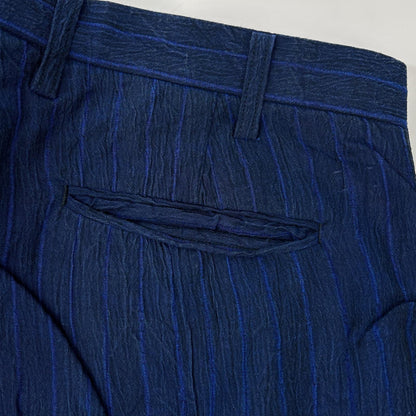 ISSEY MIYAKE MEN イッセイミヤケメン ME61FF112 16SS ブルー リネン100 ストライプ シワ加工パンツ ボトムス