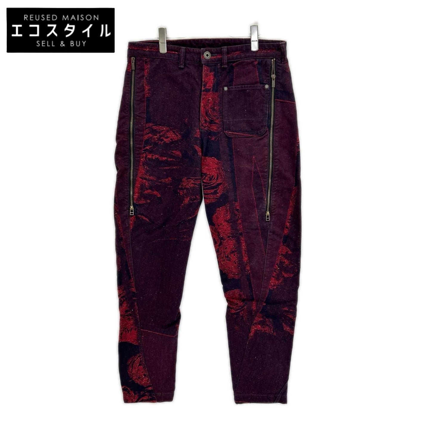 ISSEY MIYAKE MEN イッセイミヤケメン ME53FF081 15AW レッド ローズジャガード サイドジップデニムパンツ ボトムス
