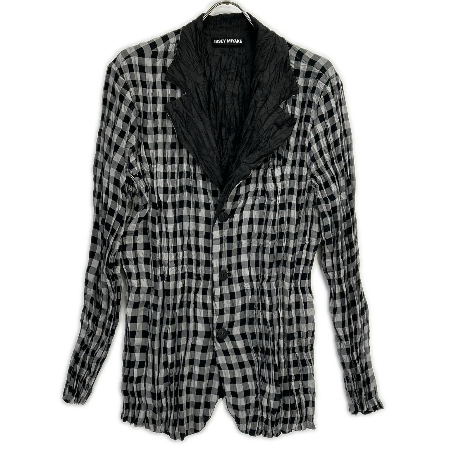 ISSEY MIYAKE MEN イッセイミヤケメン ME03FD182 10AW グレー×ブラック ギンガムチェックリバーシブルシワ加工ジャケット ジャケット