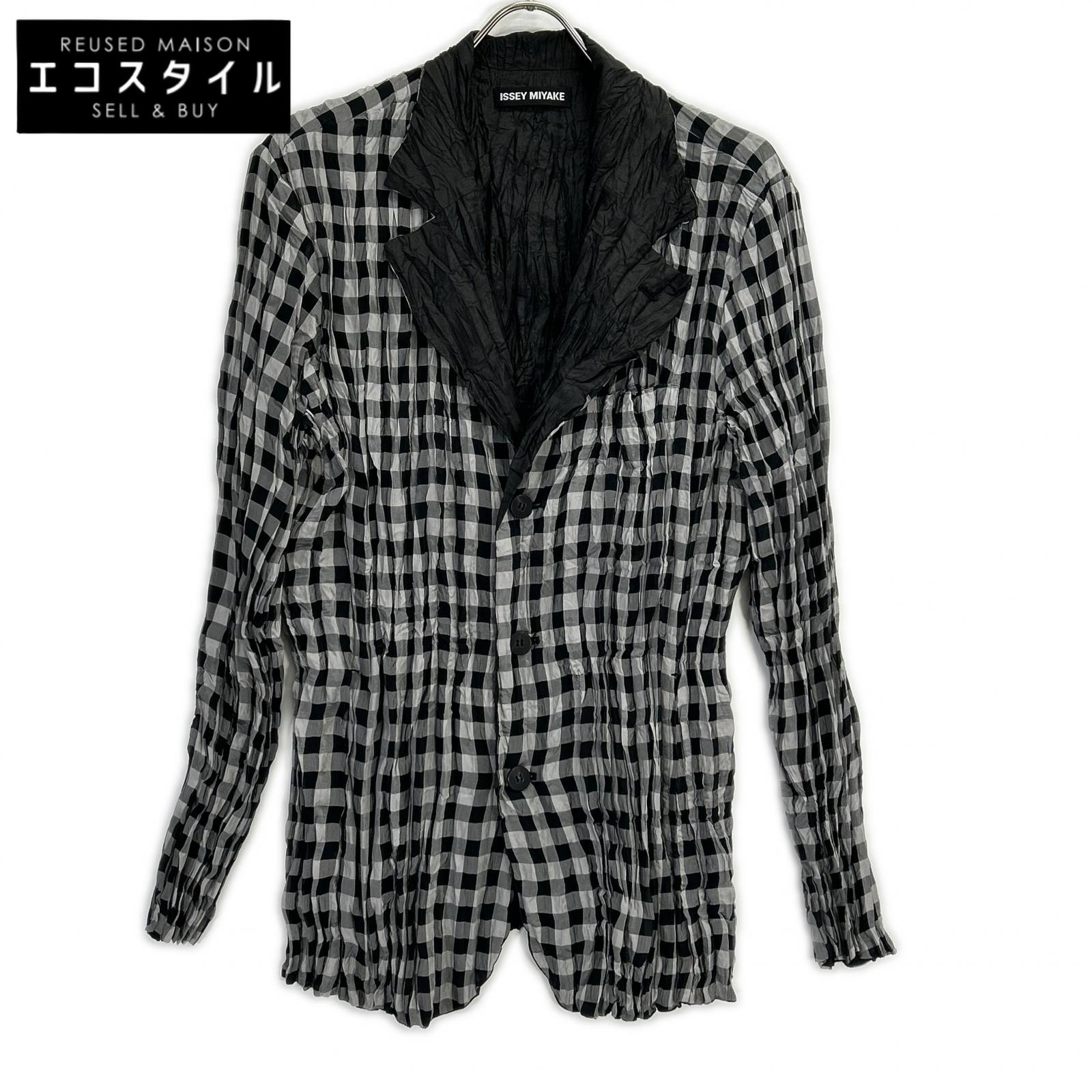 ISSEY MIYAKE MEN イッセイミヤケメン ME03FD182 10AW グレー×ブラック ギンガムチェックリバーシブルシワ加工ジャケット ジャケット