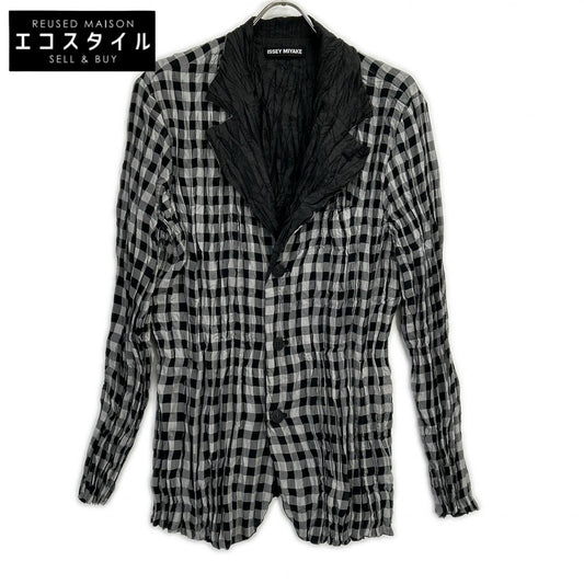 ISSEY MIYAKE MEN イッセイミヤケメン ME03FD182 10AW グレー×ブラック ギンガムチェックリバーシブルシワ加工ジャケット ジャケット