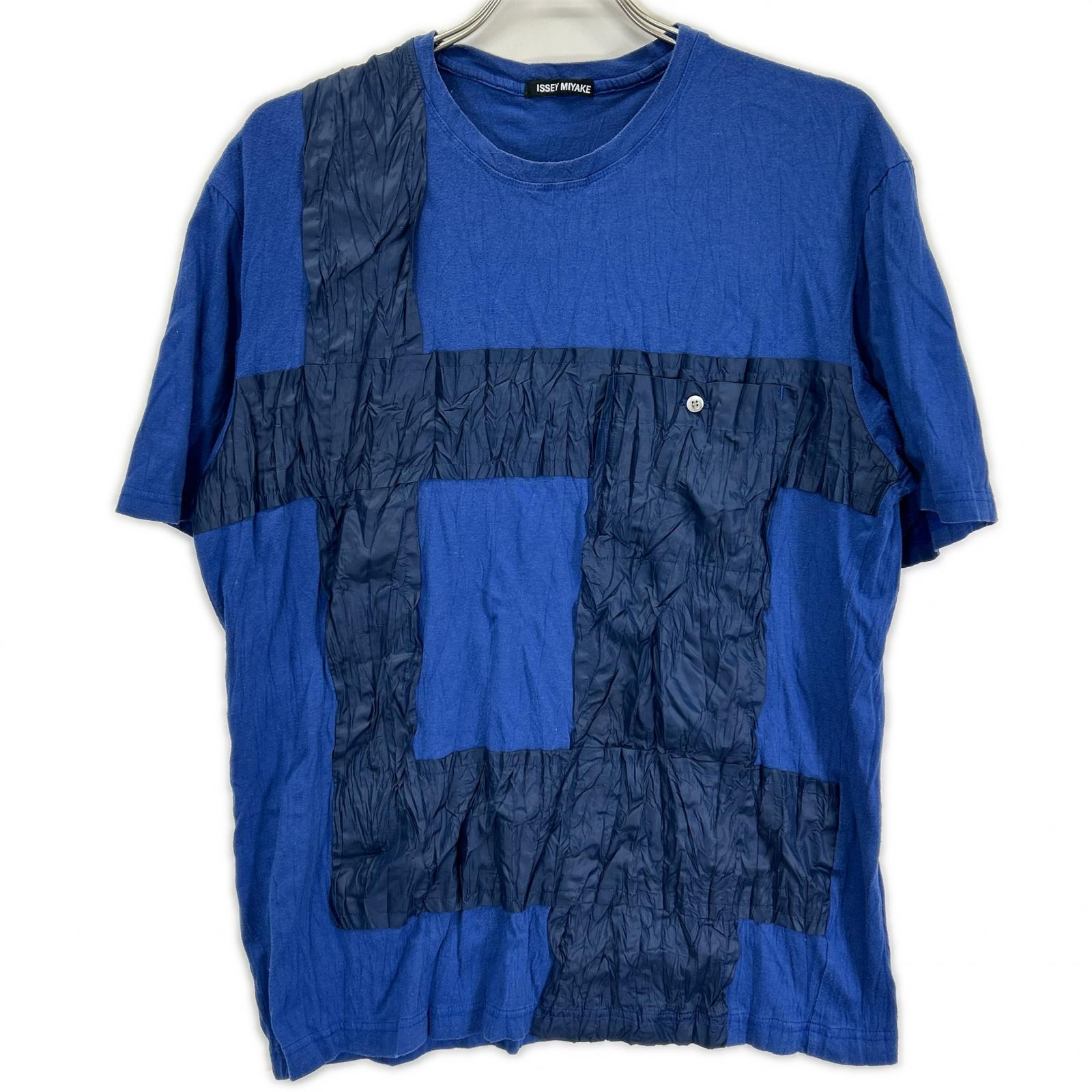 ISSEY MIYAKE MEN イッセイミヤケメン ME11JK018 ブルー ナイロンパッチワーク Tシャツ トップス