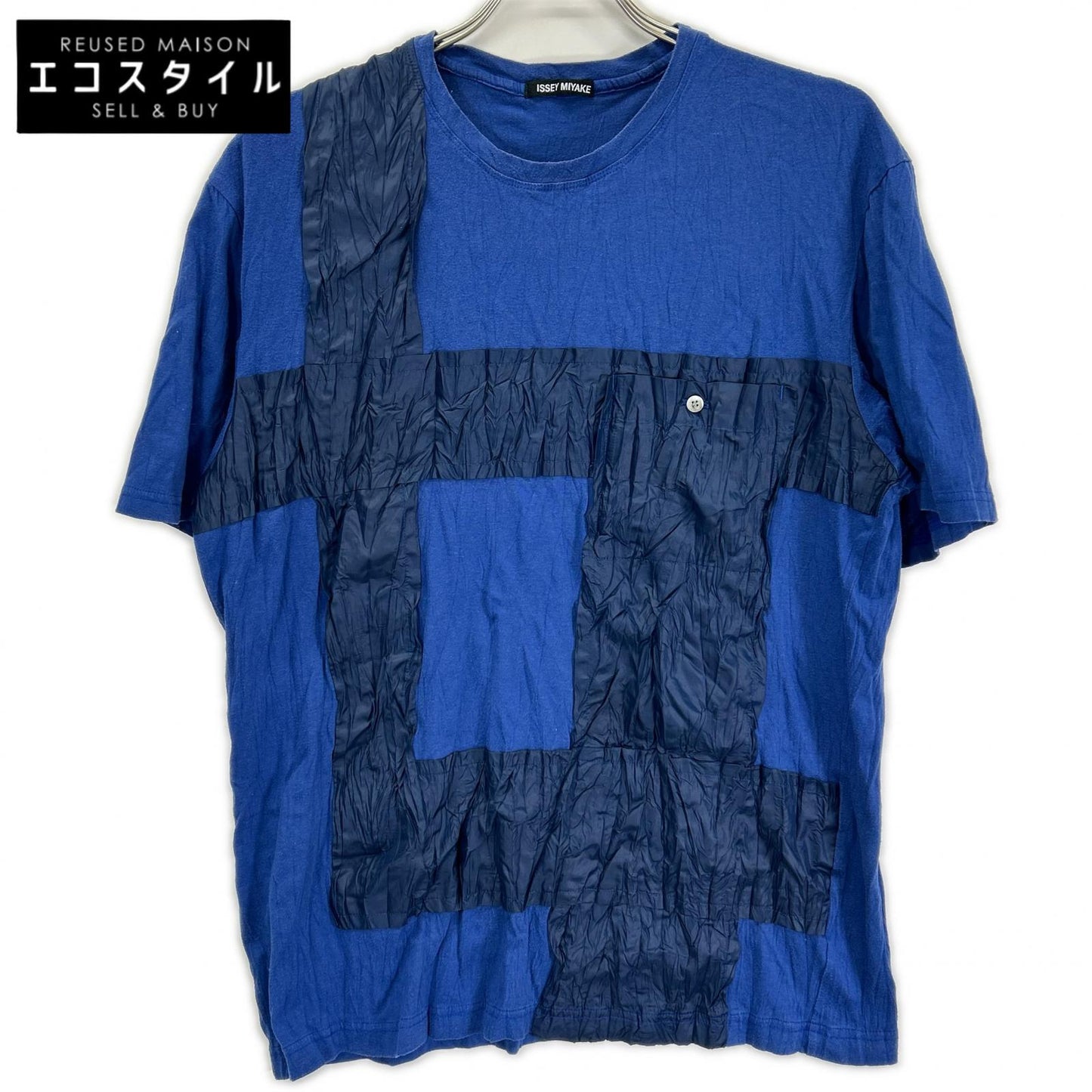 ISSEY MIYAKE MEN イッセイミヤケメン ME11JK018 ブルー ナイロンパッチワーク Tシャツ トップス