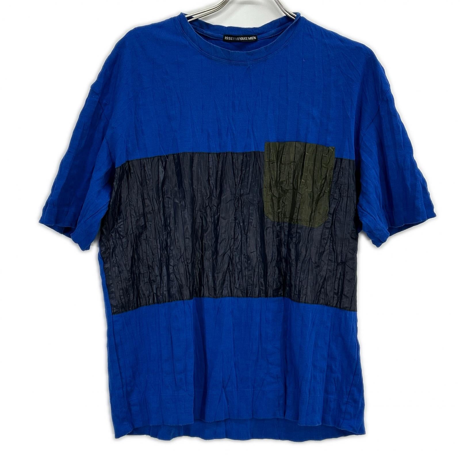 ISSEY MIYAKE MEN イッセイミヤケメン ME61JK109 16SS ブルー ナイロン切替 ワンポケットTシャツ トップス