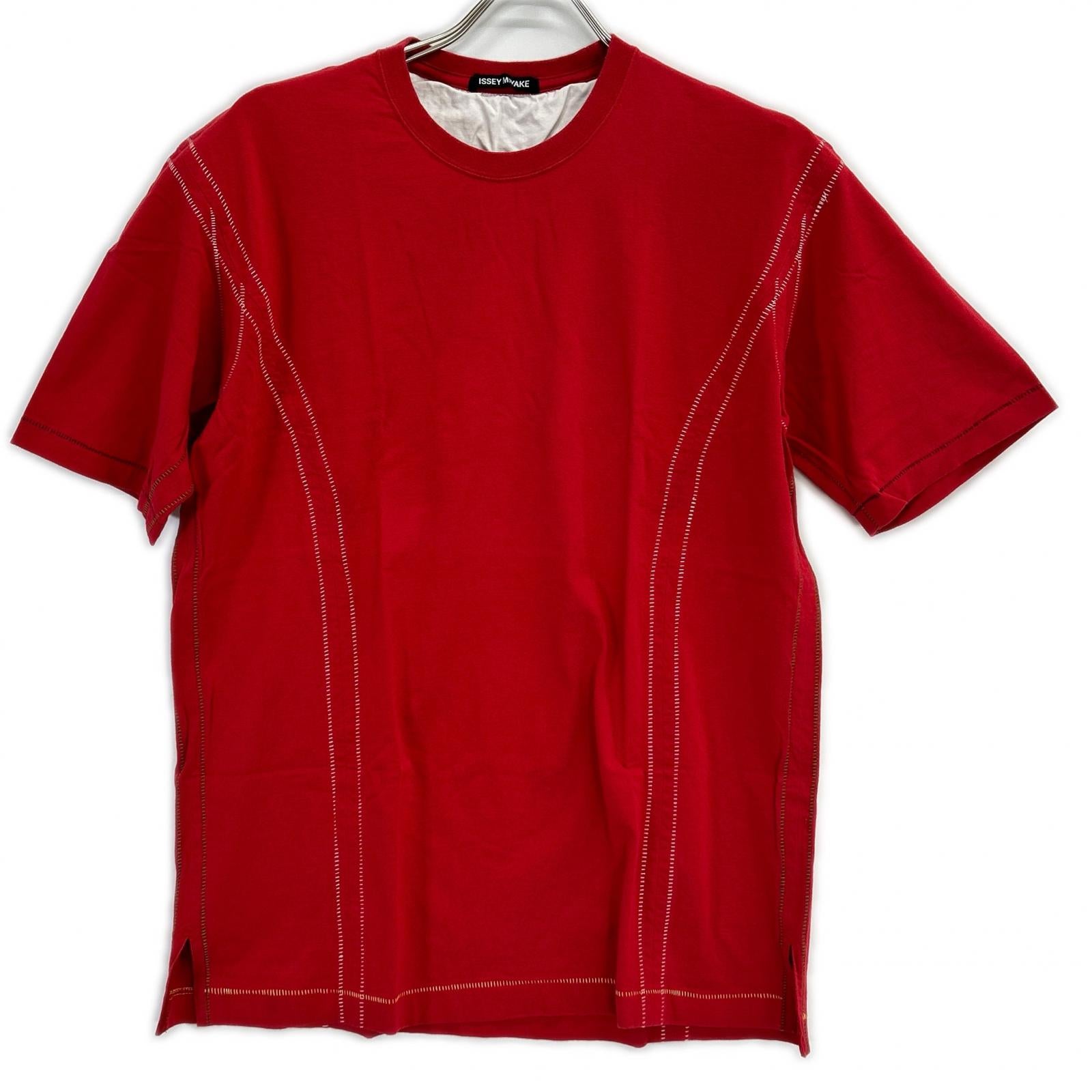 ISSEY MIYAKE MEN イッセイミヤケメン ME81JK416 レッド ステッチデザインTシャツ トップス