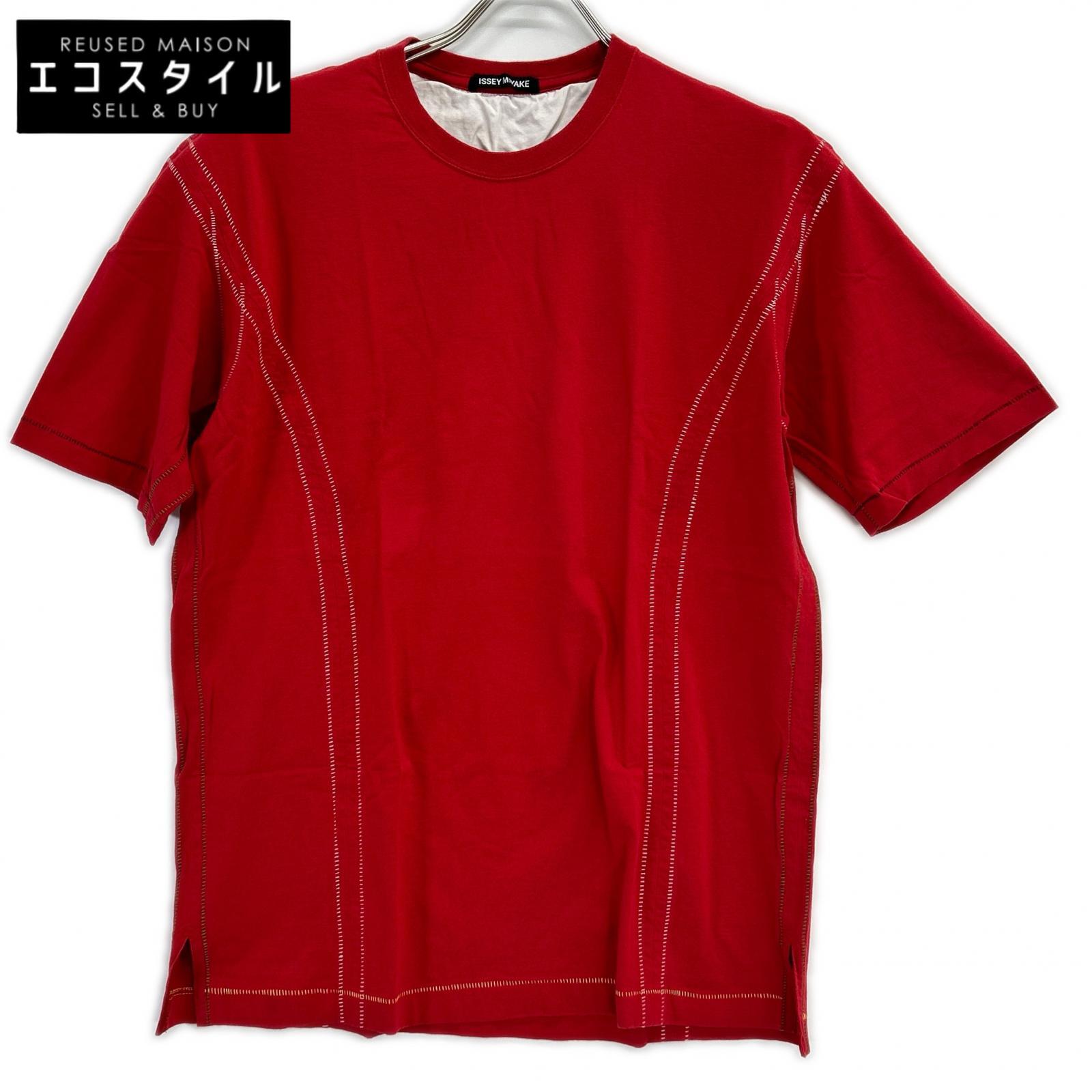 ISSEY MIYAKE MEN イッセイミヤケメン ME81JK416 レッド ステッチデザインTシャツ トップス