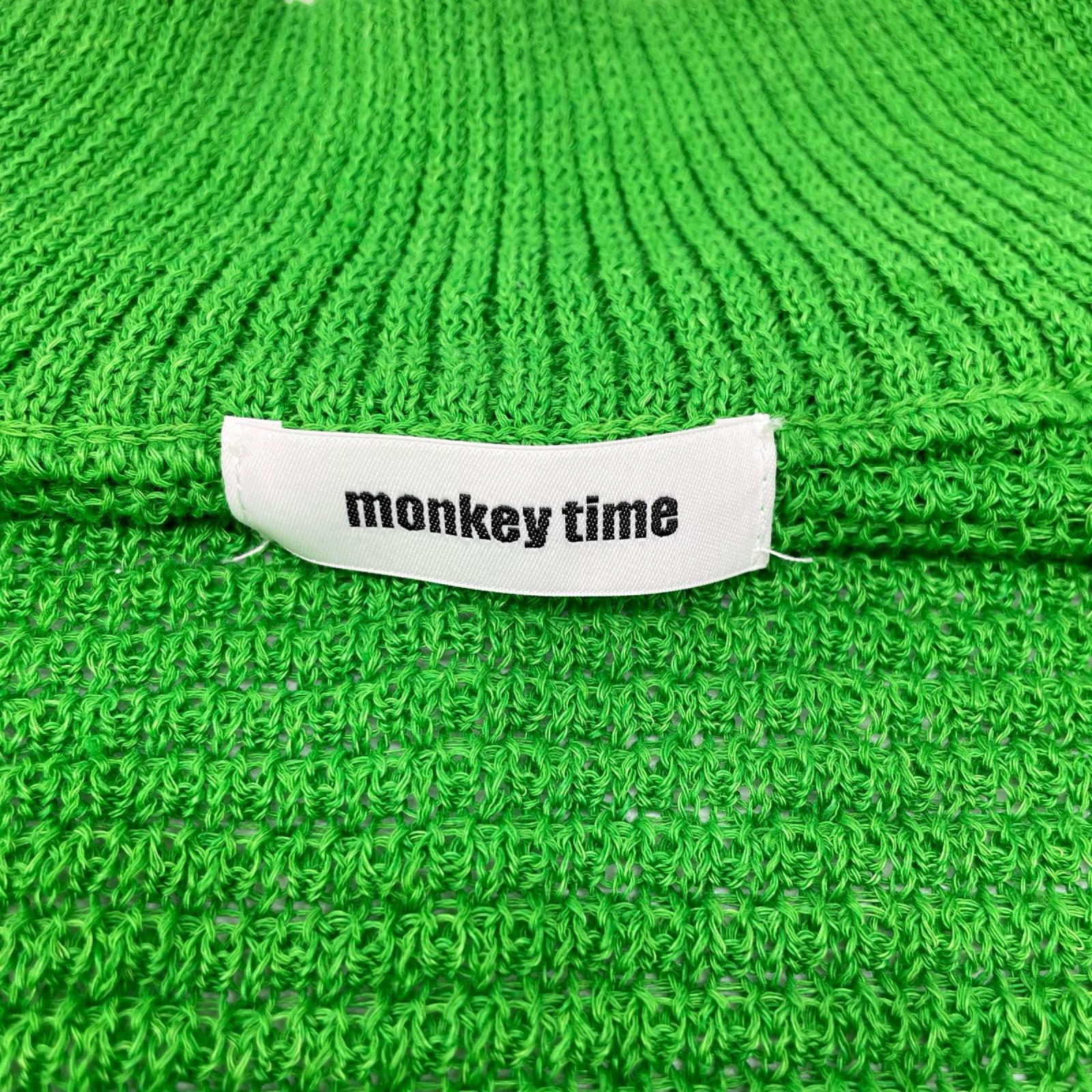 monkey time モンキータイム グリーン ハイネック ジップアップ シアーニットカーディガン トップス