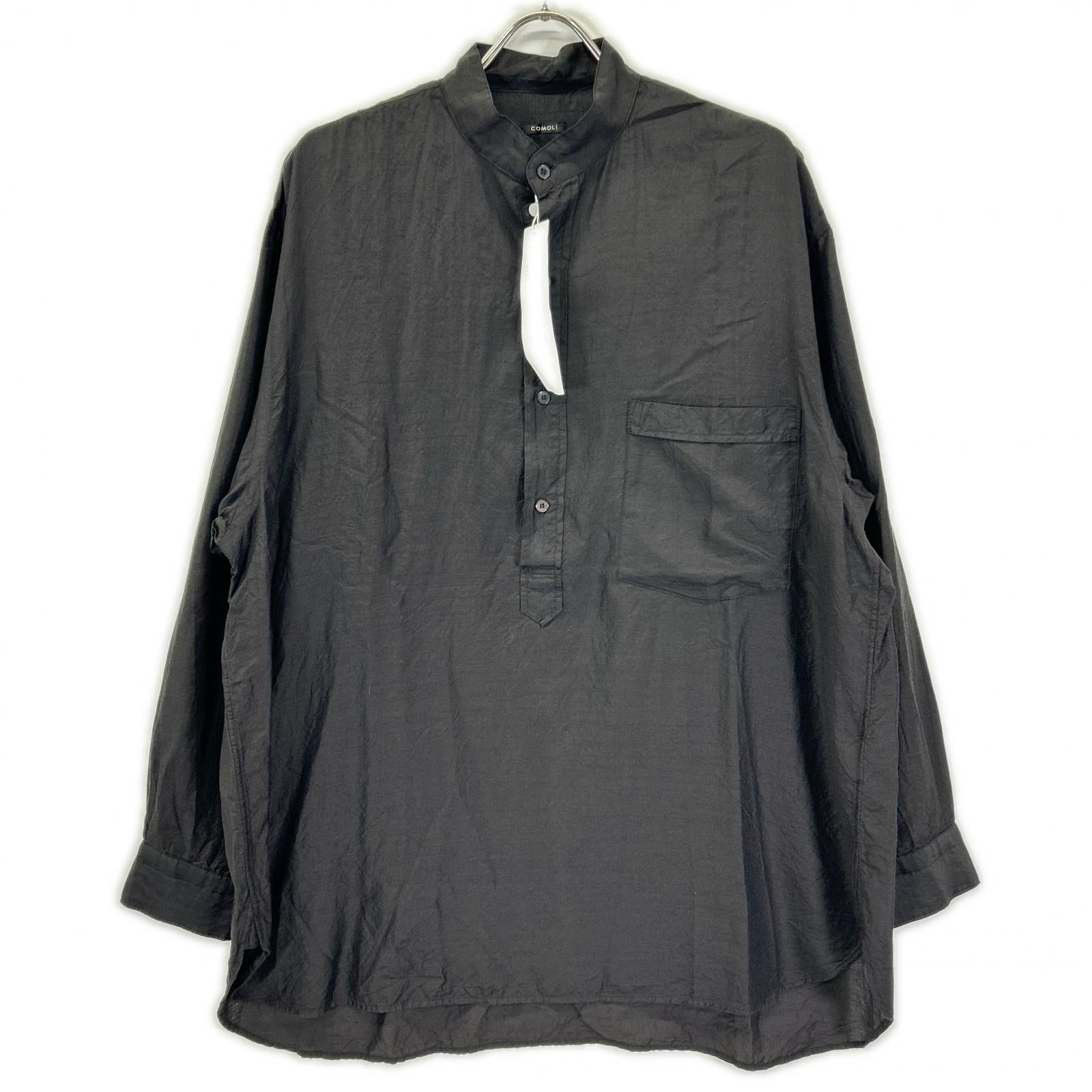 COMOLI コモリ 26SS D01-02008 ブラック ウールシルク プルオーバーシャツ トップス