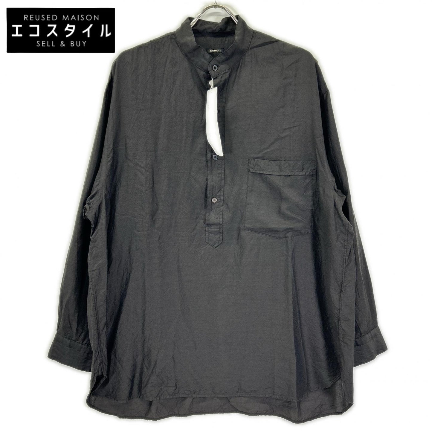 COMOLI コモリ 26SS D01-02008 ブラック ウールシルク プルオーバーシャツ トップス