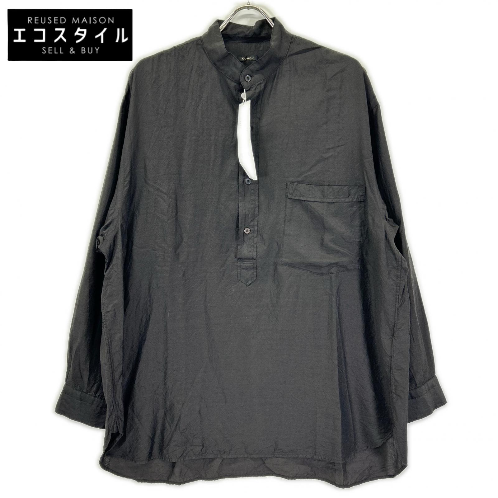 COMOLI コモリ 26SS D01-02008 ブラック ウールシルク プルオーバーシャツ トップス