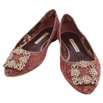 MANOLO BLAHNIK マノロブラニク HANGISI ハンギシ 総レース ビジューバックル フラットパンプス シューズ