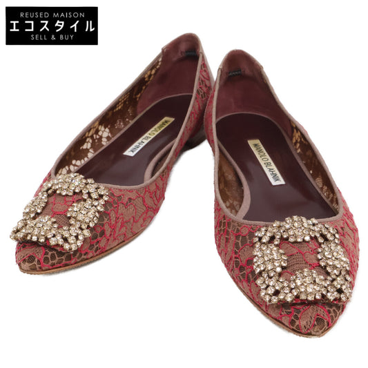 MANOLO BLAHNIK マノロブラニク HANGISI ハンギシ 総レース ビジューバックル フラットパンプス シューズ